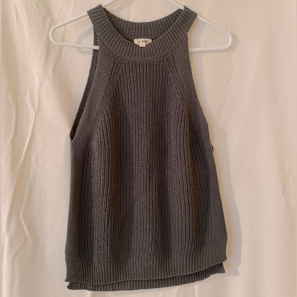 LA MIEL Gray Ribbed Sleeveless Tank Top